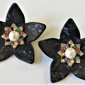 Gorgeous Pair Baublebar Earrings Lucite Rhinestone Faux Pearl